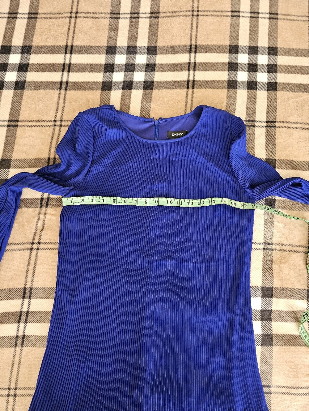 DKNY Cobalt Blue Pleated Long-Sleeve Shift Dress - Picture 11 of 11